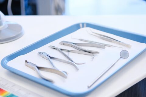 dentist tools on tray