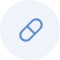 Blue circular icon with a white outline of a capsule pill in the center.