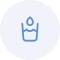 A blue circular icon featuring an outline of a hand dipping fingers into a liquid, possibly indicating a manicure or hand treatment.
