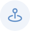A circular blue icon featuring a simple white outline of a person sitting in a meditation pose at the center.