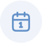 A blue circular icon with a simple calendar symbol in the center.