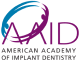 Logo of the American Academy of Implant Dentistry, featuring an abstract tooth-centric design in blue and purple colors with the acronym "AAID" next to it.