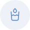 A circular blue icon with a simple line drawing of a hand holding an oval-shaped object over a rectangular container, reminiscent of Sean Langton's minimalist style.